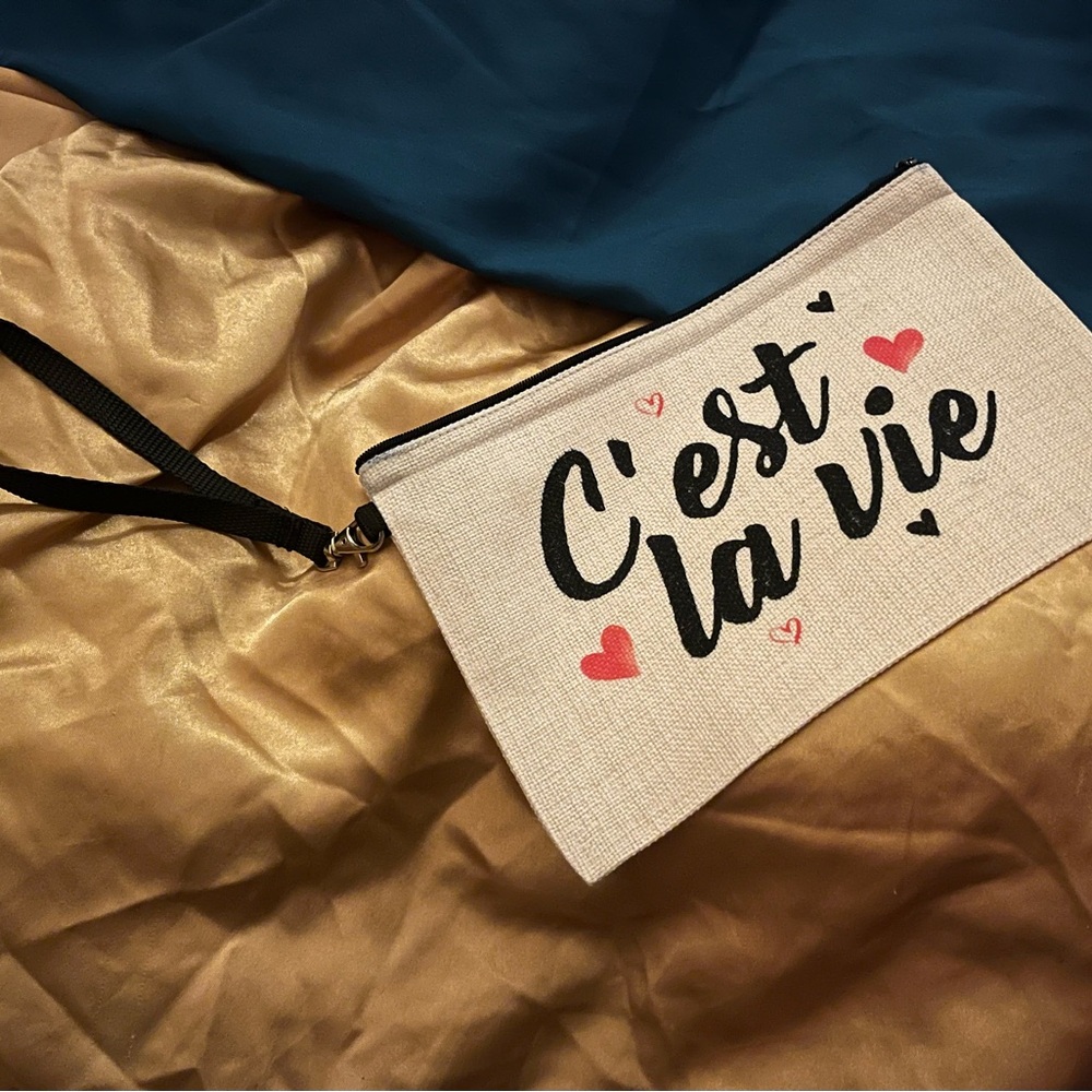 C'est la Vie Canvas Wristlet Clutch - Black and Cream